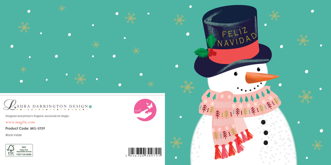 Tarjeta Feliz Navidad muñeco de nieve